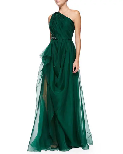 

free shipping vestido de festa formatura robe de soiree green one shoulder long evening dress 2019 new arrival formal dresses