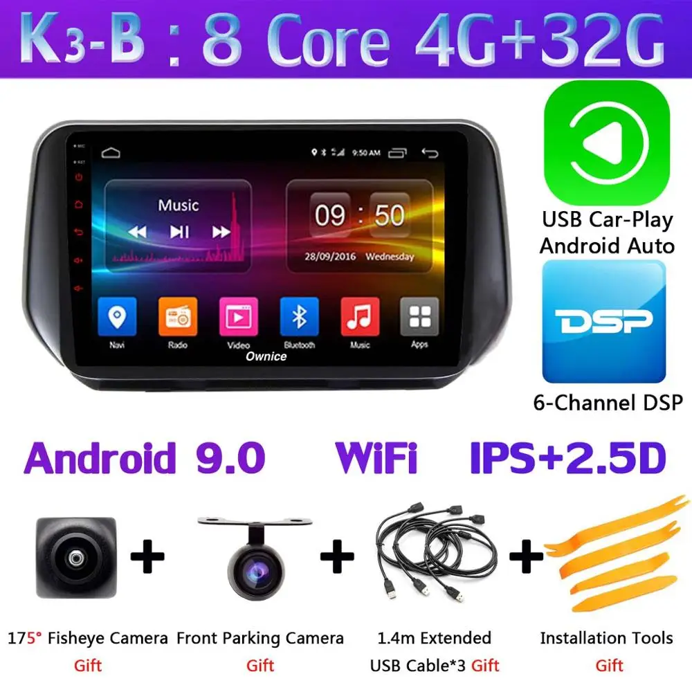 K3-B-CarPlay 1din 360 ° панорамный Android 9,0 4G+ 64G Автомобильный мультимедийный плеер CarPlay Android DSP gps радио для hyundai IX45 Santa FE XL - Цвет: K3-B-CarPlay