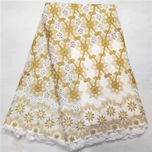 Высокое качество африканская сетчатая кружевная ткань хлопок вышивка французская швейцарская вуаль пробивная хлопковая кружевная ткань белая 5 ярдов