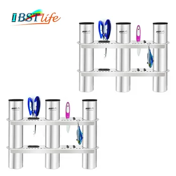 

2 Pieces stainless steel 316 fishing boat rod holders racks of 3 tubes link socket for marine fishing box kayak boat yacht