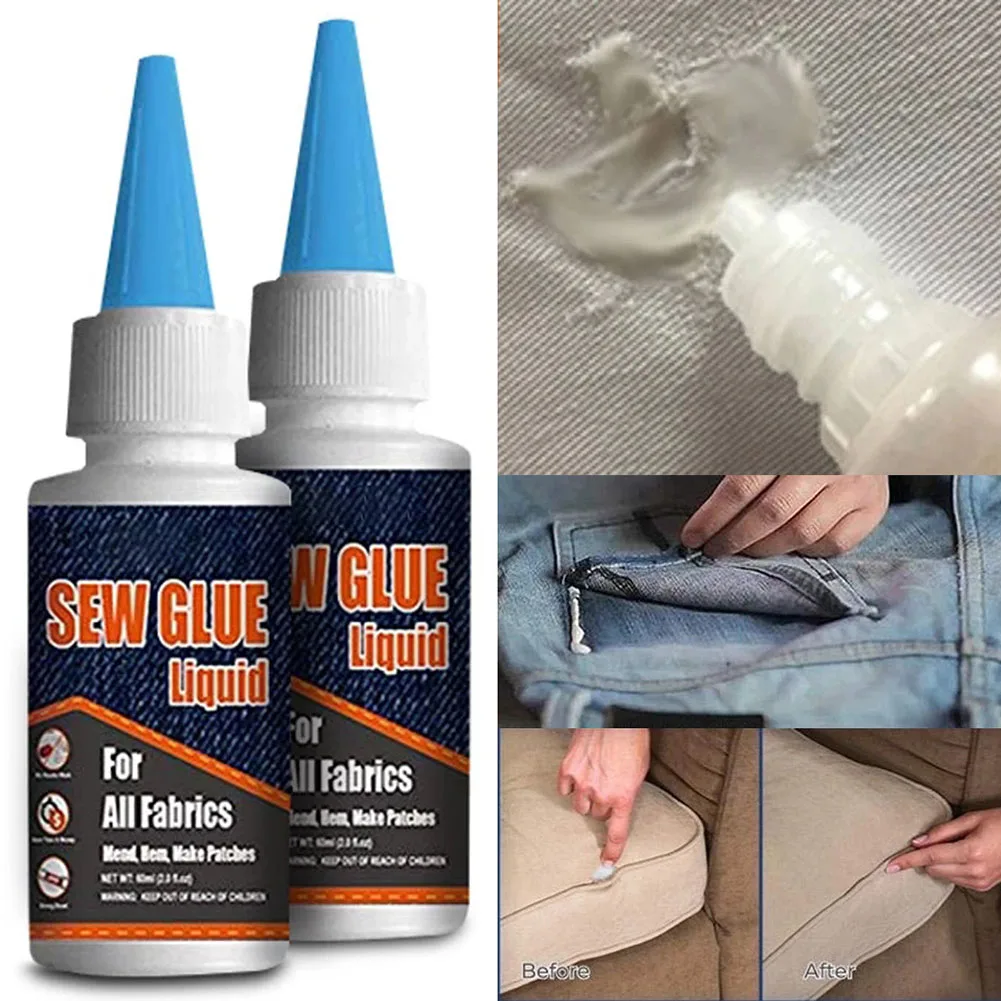 

Hot Sew Glue Liquid Sewing Solution Kit for All Fabrics 60ml repair gel +120ml repair gel +Silicone brush +Clip ruler