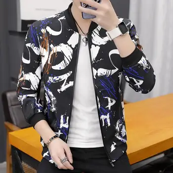 

OLOEY 2019 Autumn Fashion Print Men's Jackets Coat Long Sleeve O-neck Slim Zipper Hot Sale New Brand Men Coat Jackets