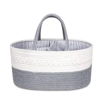 

Baby Nappy Diaper Storage Basket Organizer Stylish Woven Storage Bin Portable Pure Cotton Rope Toy Storage Caddy Container