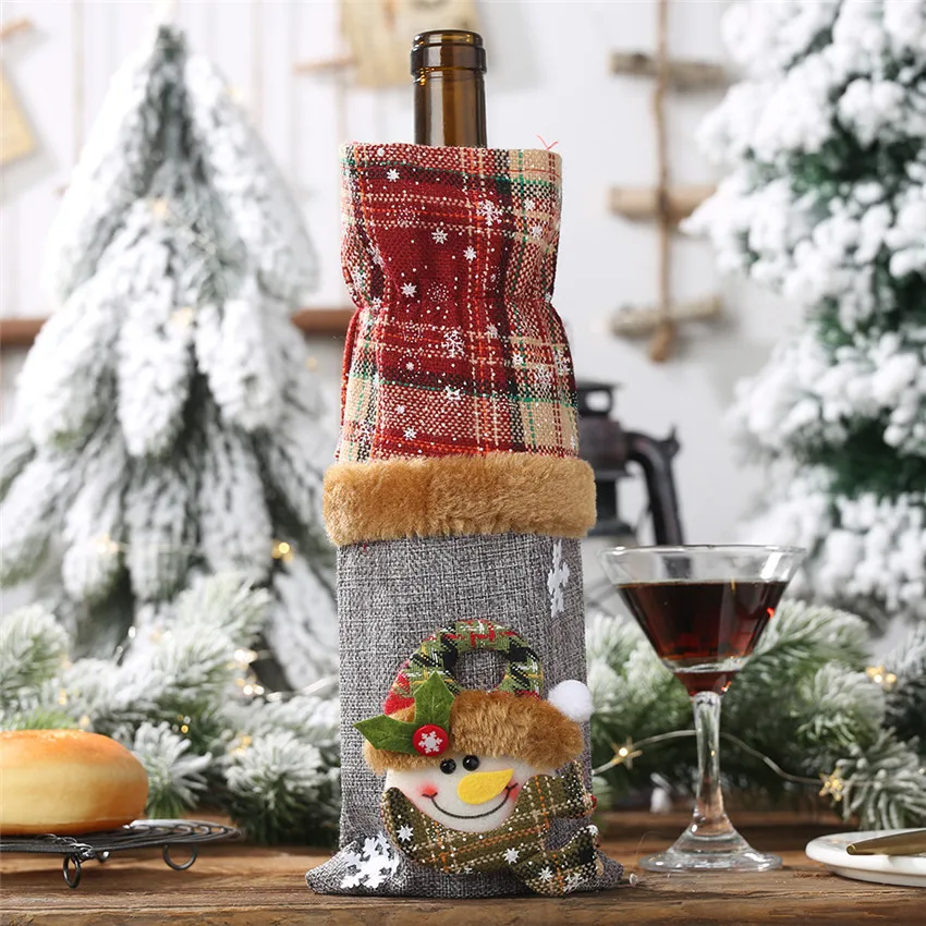 Рождественская крышка для бутылки вина набор декора Санта Клаус Снеговик олень куклы сумка для бутылки одежда кухонный Декор год Рождество ужин вечеринка - Цвет: 04- Snowman
