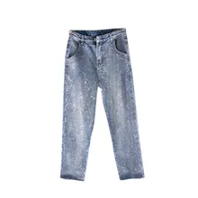 Новинка, модные тяжелые прямые джинсы, женские осенние однотонные джинсовые штаны с высокой талией, свободные штаны, шаровары