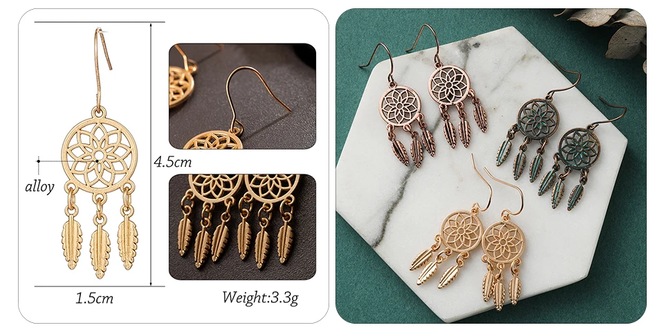 Ethnic Bohemia Vintage Earrings for Women Indian Jewelry Metal Tassel Fringe Drop Earrings Silver Rose Gold Bronze Geometric Leaf Round Circle Earring Wholesale Dropshipping (56)
