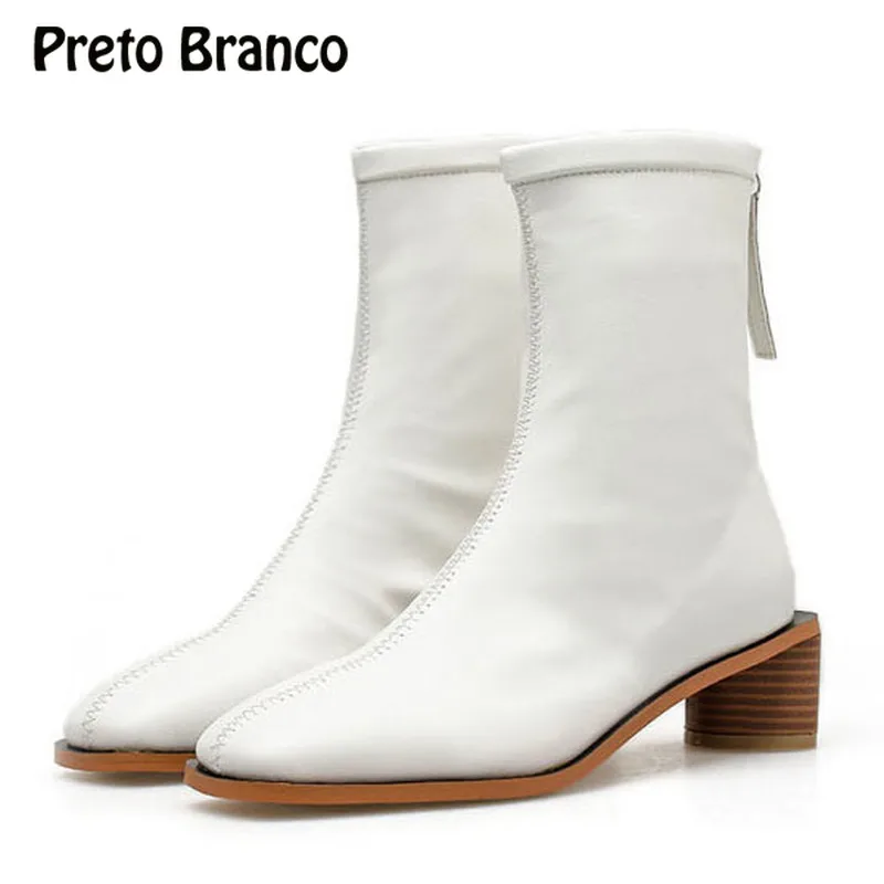 Женские ботильоны на толстом каблуке PRETO BRANCO красные с квадратным носком в