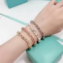 Модные дизайнерские вечерние ювелирные изделия от известного бренда, полный u браслет, иннициальный браслет из цепи из нержавеющей стали, Женские Ювелирные изделия