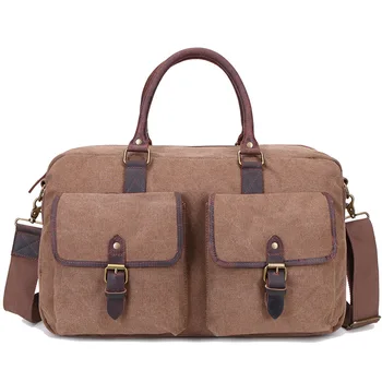 

Obviously Cloth Bag Large Capacity Travel Bag Retro Canvas Travel Bag European And American-Style Casual with Leather Travel Bag