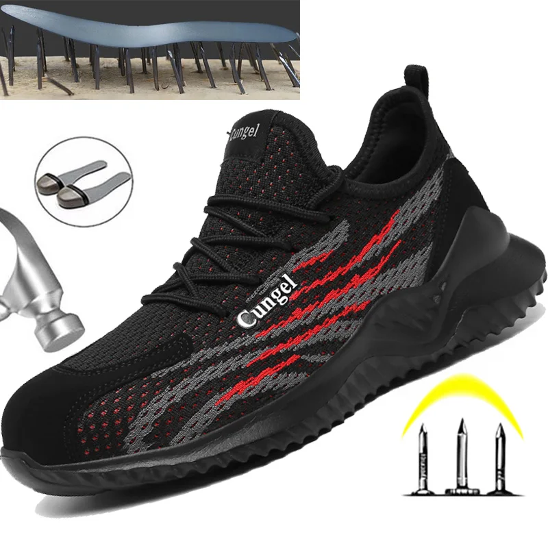 Zapatos de seguridad con punta de acero para uso Industrial y construcción, calzado protector de trabajo de malla transpirables a prueba de perforaciones para hombres y mujeres, de verano
