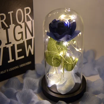 

LED Rose Flower Light Black Base Glass Dome Best For Mother's Day Valentines Day Wedding Gift Beauty Beast Rose In Flask