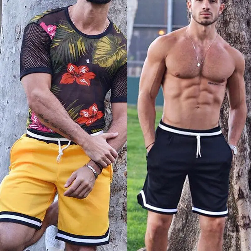 

Men's Summer Casual Stripe Shorts Gym Sport Jogging Beach Training shorts Trousers Sports Drawstring Bathing Pocket M-3XL