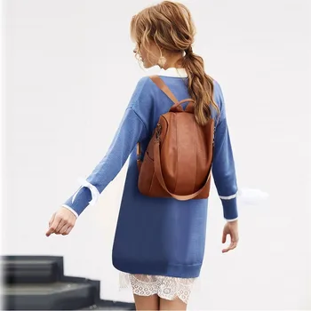 

2019 Woman Anti-theft Backpack Bag Casual Wild Soft Leather Dual-use Small Backpack Bandolera Mujer Bolsas Femininas#24