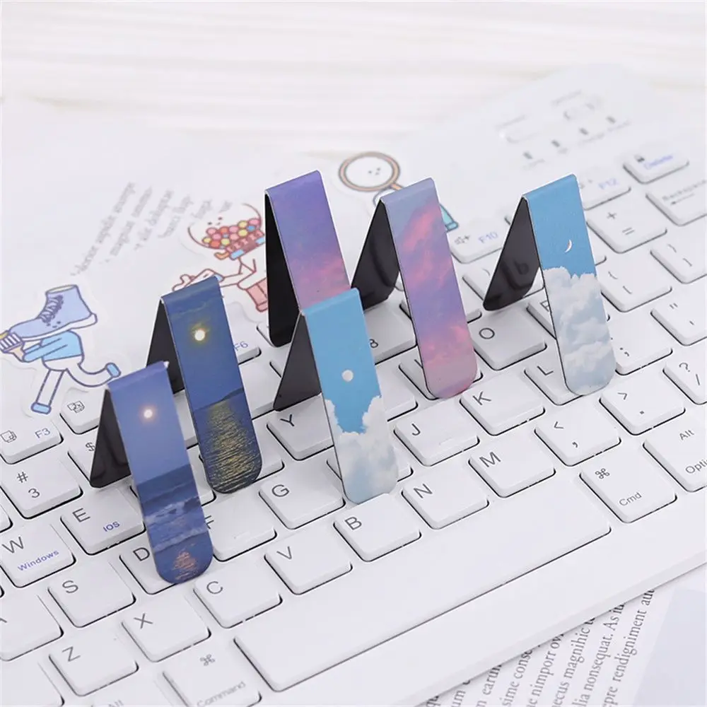 2pcs Book Mark Page Markers Magnet Stationery Magnetic Bookmarks Nature Scenery Page Clip School Office Reading