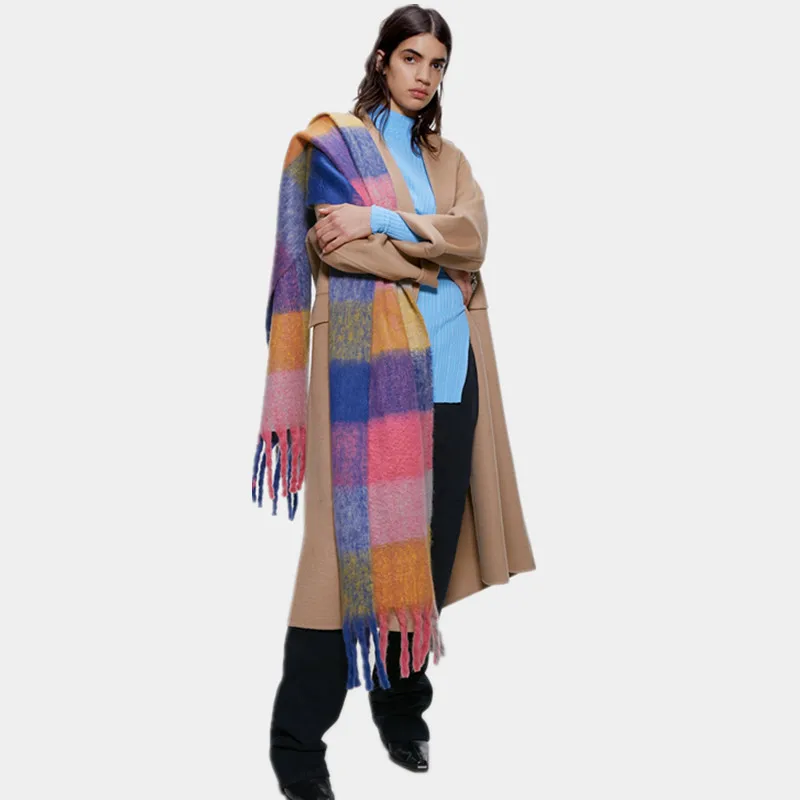 POBING зимний мягкий кашемировый шарф для женщин Лоскутная работа с серебряной линией шарфы шаль обертывания утолщаются теплые унисекс основные одеяло пашмины