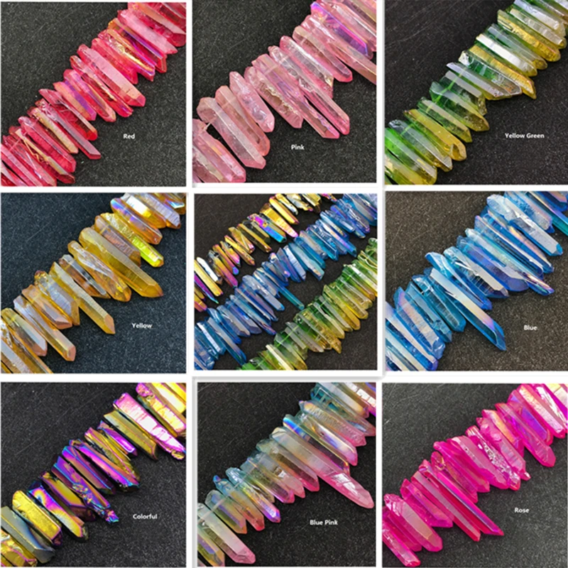 

1 String Titanium Aura Quartz Crystal Point Coloured Stones Specimen DIY Materials Quartz Crystals Healing