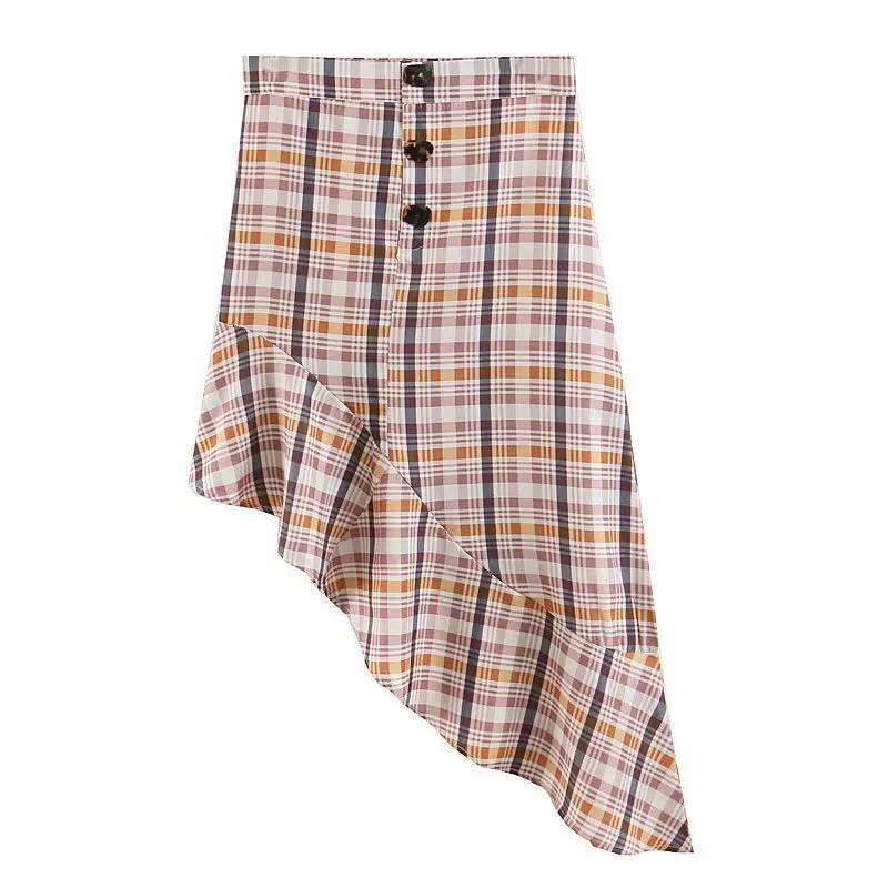 

2019 New Style WOMEN'S Dress-Flounced Non-symmetrical Plaid Skirt Skirt