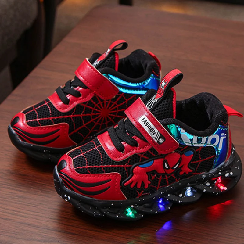 Colorful Lights Children Led Sneakers Spidermans Baby Shoes Marvel Glowing with Light-up Sole Luminous Kids Boys Girls | Детская одежда