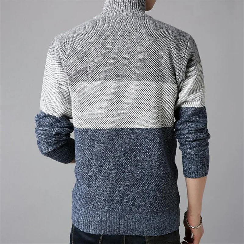 GustOmerD Autumn New Men's Sweater Casual Cardigan Knit Plus Velvet Thickening Sweater Collar Colorblock Long Sleeve Sweater Men GustOmerD Autumn New Men's Sweater Casual Cardigan Knit Plus Velvet Thickening Sweater Collar Colorblock Long Sleeve Sweater Men