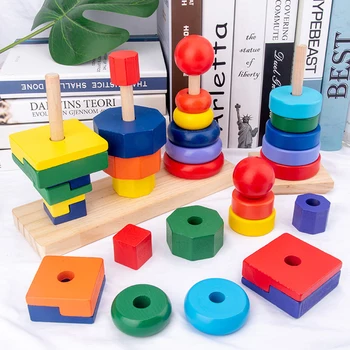 

3 Pcs/Set Rainbow Stacking Game Early Educational Toys for Children 2-4 Years Wooden Building Blocks Geometric Shape Match Game