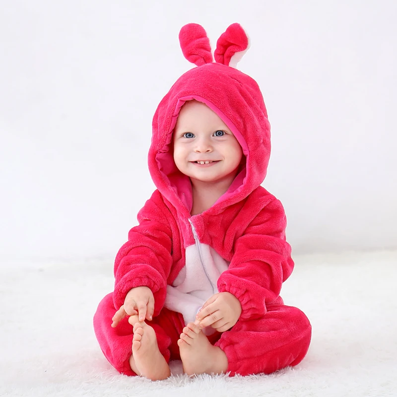 Детские комбинезоны; Одежда для новорожденных; зимние комбинезоны для мальчиков и девочек; комбинезоны кигуруми; пижамы с изображением панды; Ropa Bebe; костюмы - Цвет: Rose red rabbit