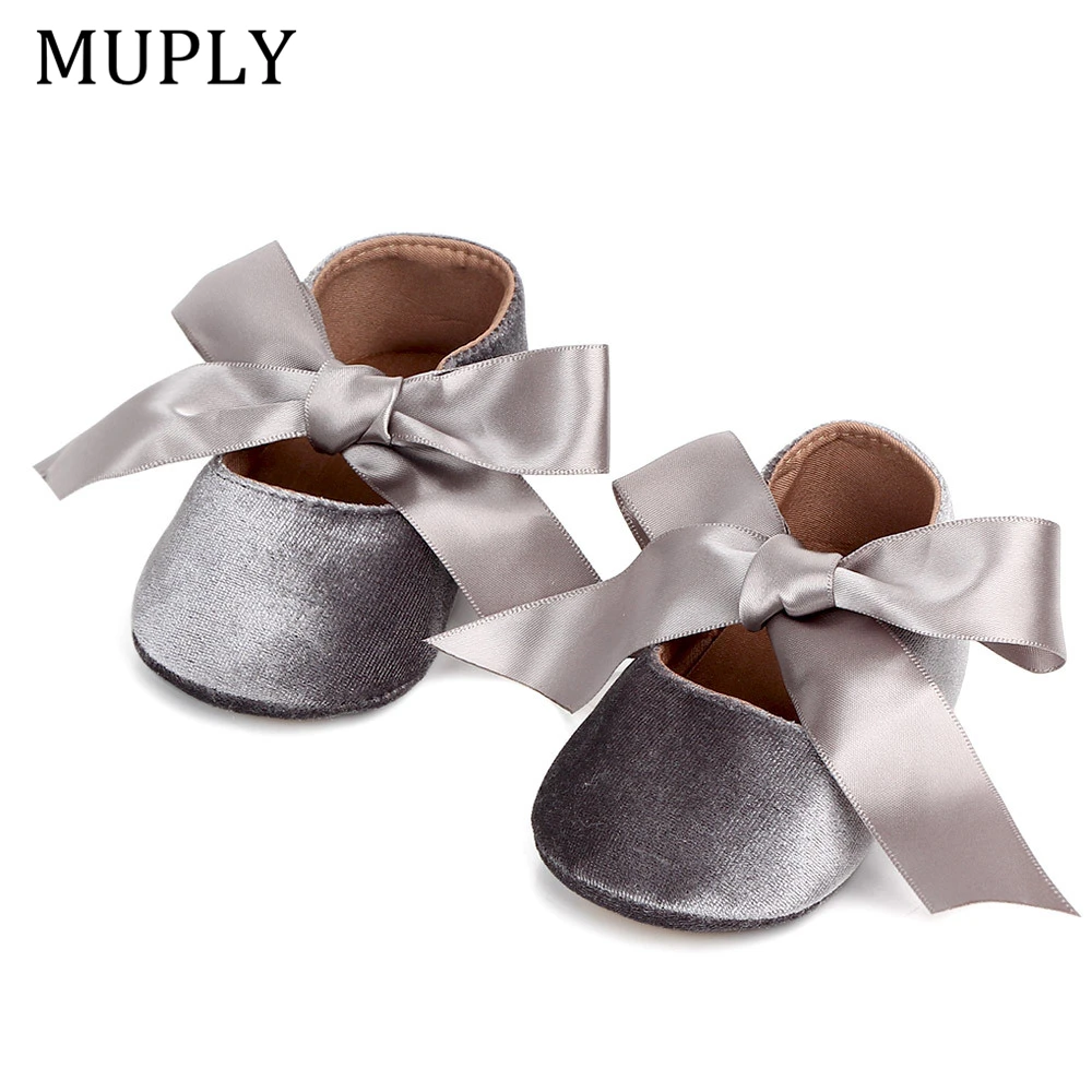 Toddler Shoes Newborn Moccasins First-Walkers Baby-Girl Princess Bow PU Lace-Up