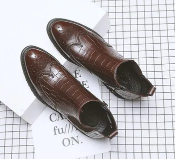 

low shoes Men derss heel borgues carved oxfords boots 2 colour Genuine Leather Pointed toe office shoes