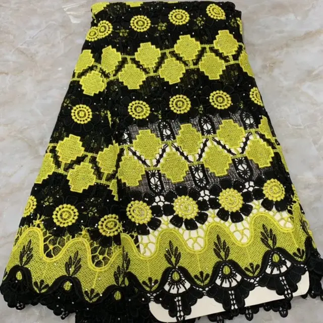 

Yellow Black Tulle Nigerian Lace Fabric 2019 High Quality Lace French Swiss Voile Lace for African Women Sewing Dress 5 Yards