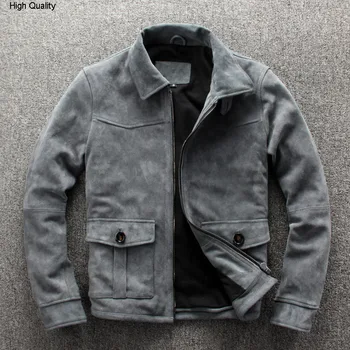 

2020 men's gray cow suede jacket turn down collar casual genuine leather coat men autumn real leather clothing for male