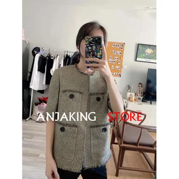

Tweed retro 2020 spring autumn women's jacket new mid-sleeved high-quality women's jacket Short sleeve suit