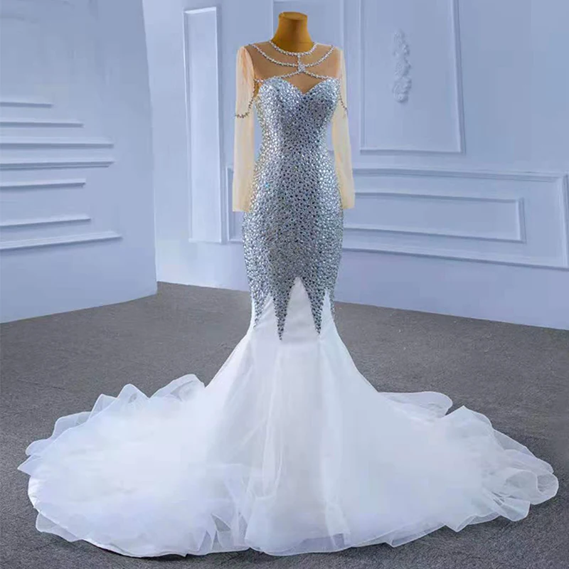 RSM67328 Bead Applique Wedding Dress With Veil Wedding Gowns 3D Flower Wedding Gowns 2020 Off Shoulder Pleat Robe 3