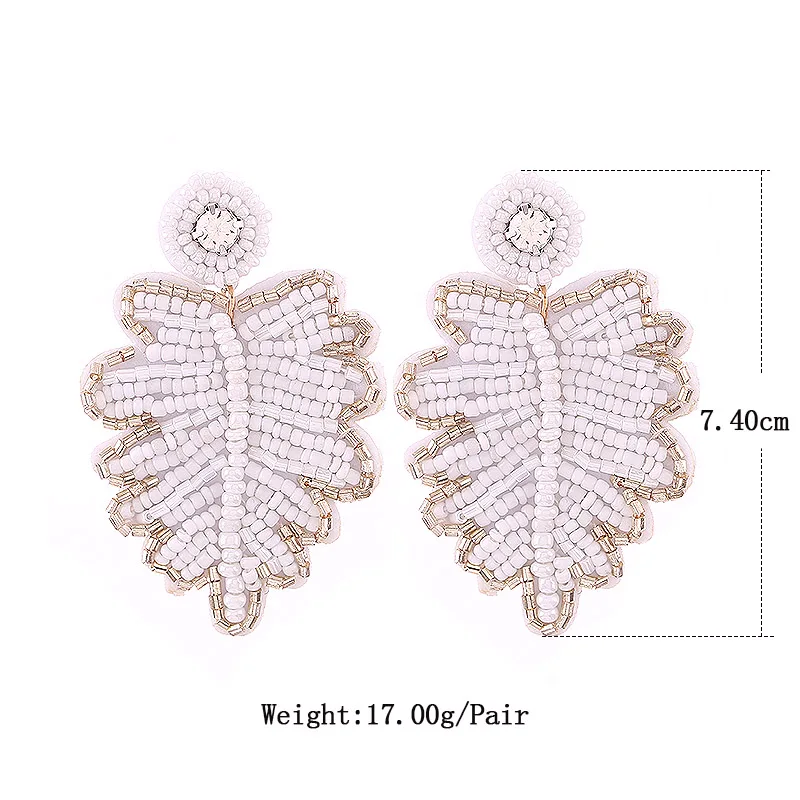 Boho Handmade Beaded Jewelry Leaf Pendant Earrings for Women New Design Wedding Jewelry Korean Drop Dangle Earring White-2