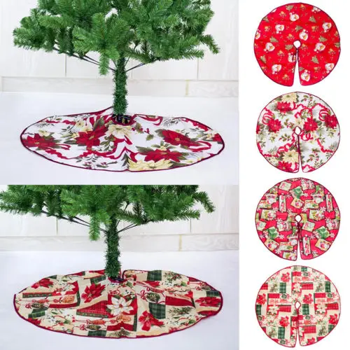 Beauty Christmas Tree Skirt Base Floor Mat Cover Apron Santa Claus Floral Ornament Xmas Party Festive Home Decor