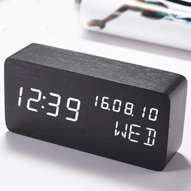 Светодиодный деревянный куб часы Голосовое управление электронные настольные часы светодиодный прикроватный будильник цифровые часы без радио для детей - Цвет: 9