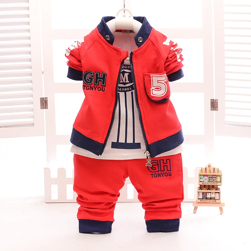 Комплекты одежды для мальчиков весенне-осенний Детский Повседневный хлопковый комплект из 3 предметов: пальто с длинными рукавами+ футболка+ штаны, спортивные костюмы для детей, спортивный костюм для мальчиков