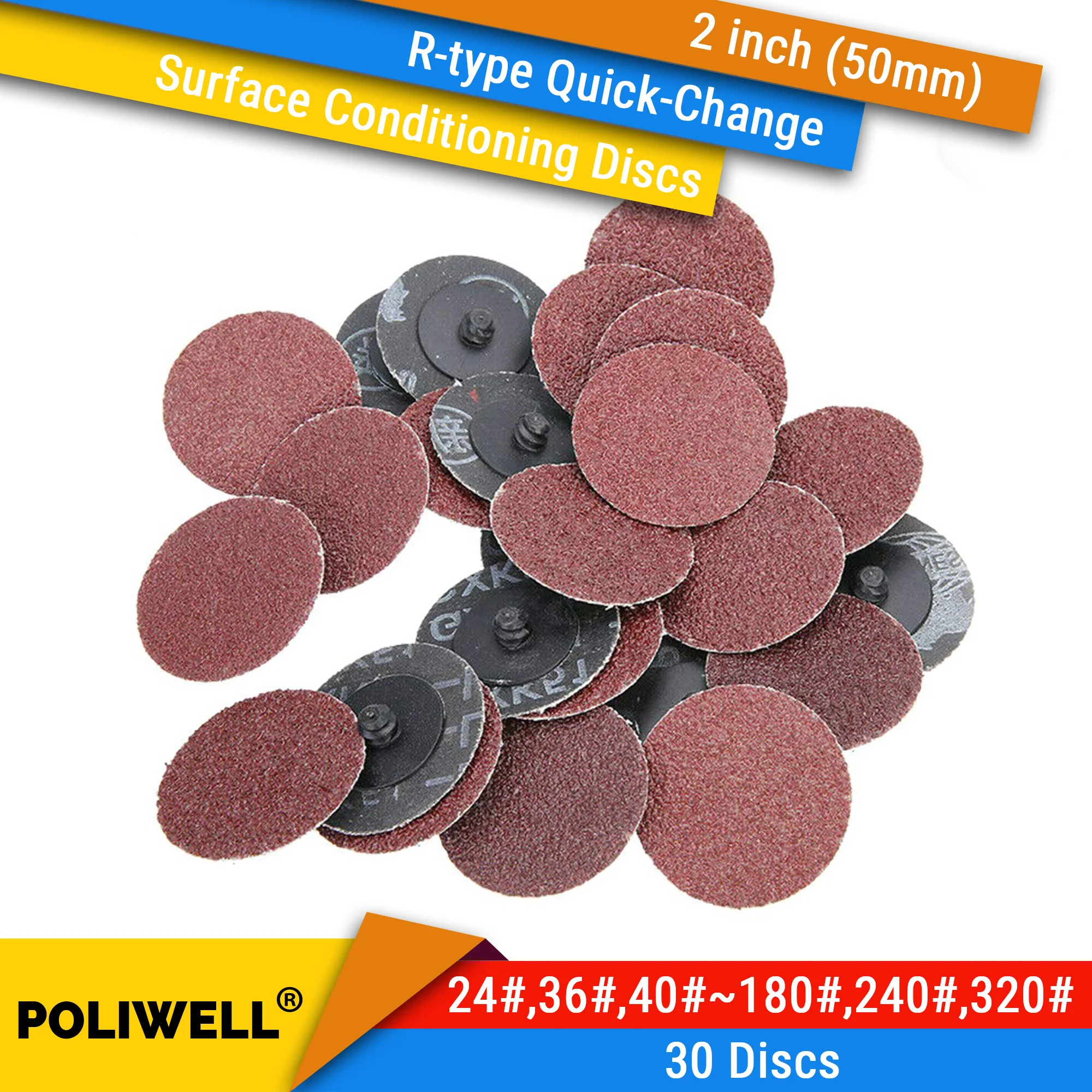 30PCS-2-Inch-50mm-Roll-Lock-R-Type-Quick-Change-Discs-Red-Grain-Sanding ...