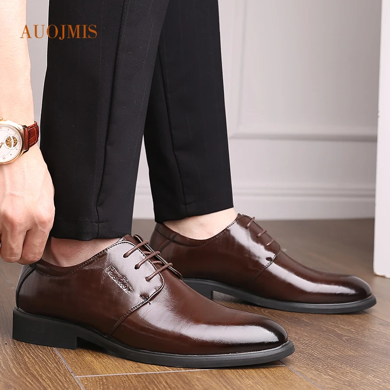 AUOJMIS/мужская кожаная обувь; модельные туфли в Корейском стиле; повседневная кожаная Летняя дышащая обувь в британском стиле; Мужская обувь черного цвета для увеличения роста