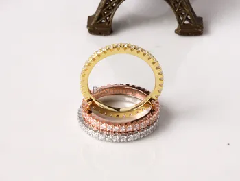 

925 sterling diamant three color ring bands full paved diamant rings sets customize US size from 4 to 12 (JSA)