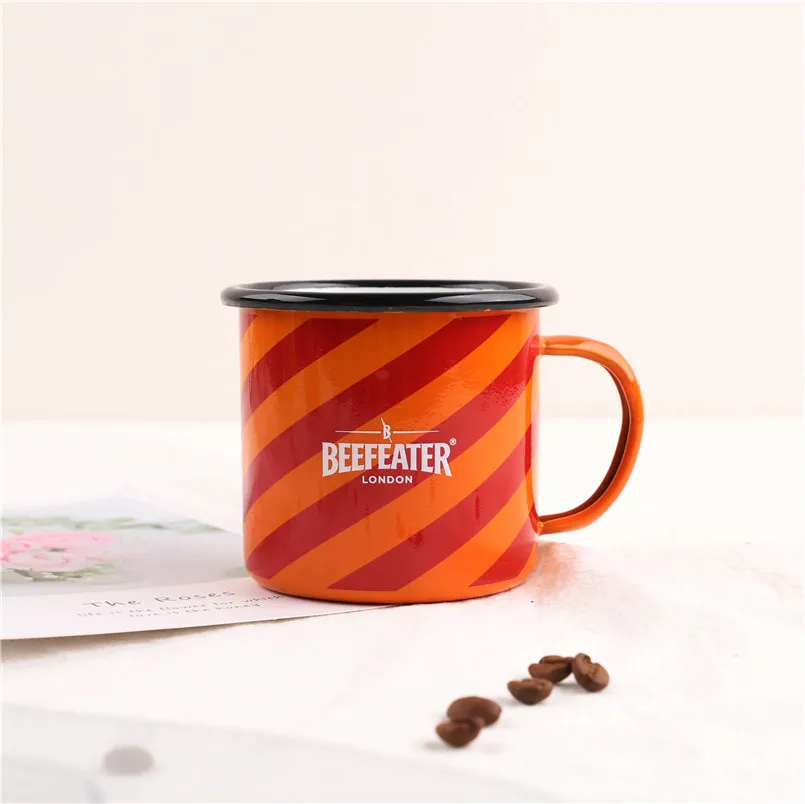 

9cm Export to the UK Red Stripe Thicken Couple Cups Enamel Coffee Cup Milk Cup Household Cups 380 ml