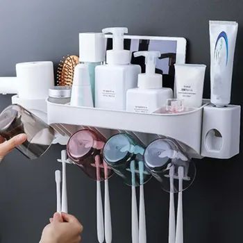 

New Bathroom Storage Toothbrush Holder Washing Set Wall Hanging Cup Holder Convenient Save Space Home Mount Rack Bathroom Tools