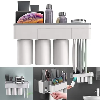 

Magnetic Adsorption Toothbrush Holder Cup Wall Mount Bathroom Cleanser Storage Rack Kit TP899