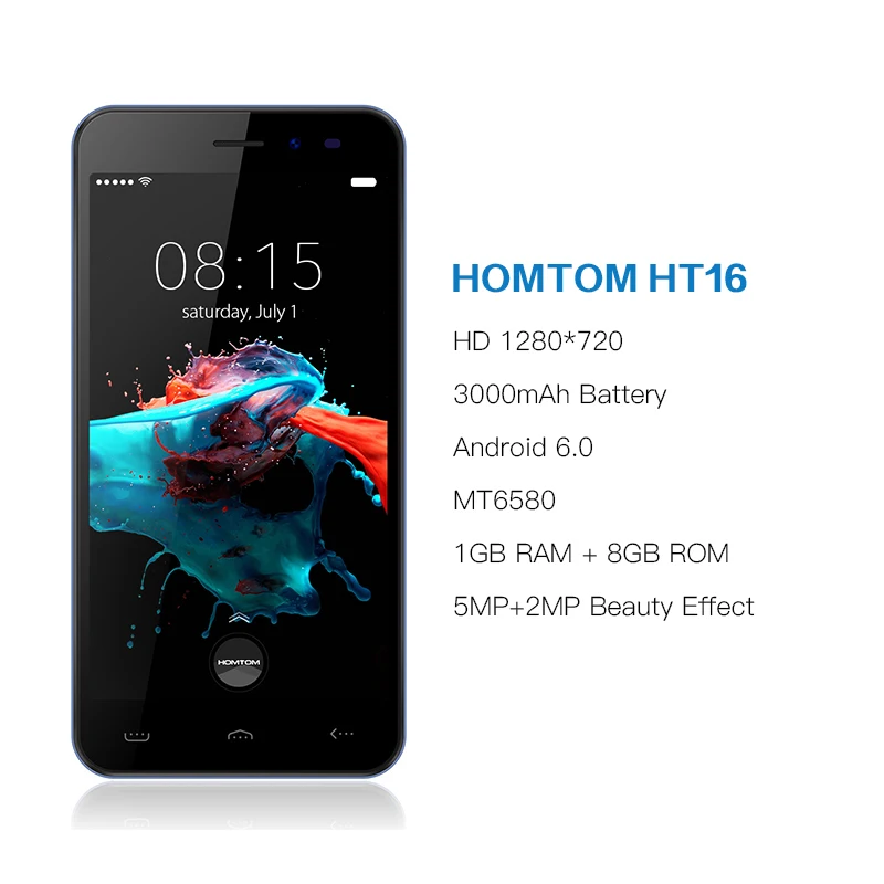 HOMTOM HT16 1GB 8GB5. 0 дюймов мобильный телефон Android 6 полный экран MTK6580 четырехъядерный