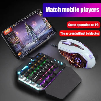 

For game Pubg One-Handed Keyboard Shining Gaming Mouse Automatic Pressure Gun Machinery Handfeel Keyboard and Mouse Set OTG