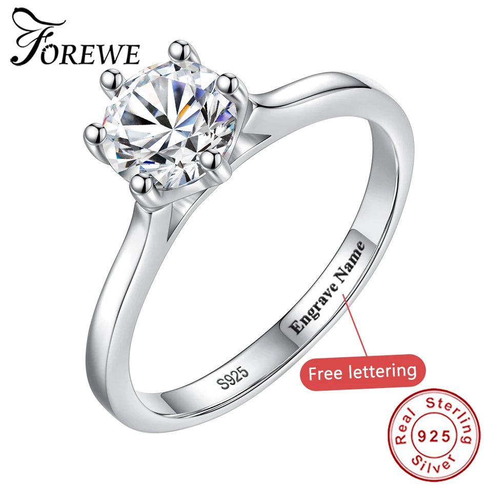 

Forewe Zirconia Round Crystal 925 Sterling Silver Ring Female Engagement Ring Vintage Bridal Wedding Rings for Women