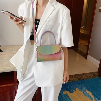 

Fashion Rainbow Shoulder Handbag Totes Women PU Leather Messenger Top-handle Bag Vintage Crossbody Bags for Women Birthday Gifts