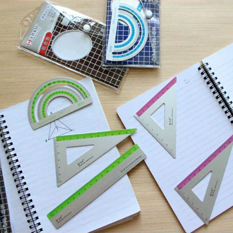 4PCS/Set Creative Aluminum Alloy Ruler Set Drawing Tools Measurement TriangleRuler straightedge Protractor School Office Supply