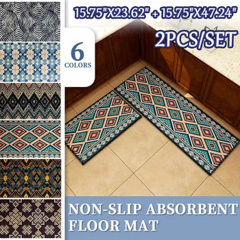 

2PCS Kitchen Black White Pattern Floor Carpet Area Rug Non-Slip Bathroom Absorbent Doormat Pad Mat Home Entrance Doormat