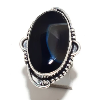 

Genuine Botswana Agate Ring Silver Overlay over Copper , Hand Made Women Jewelry gift , R6511, Size: 7