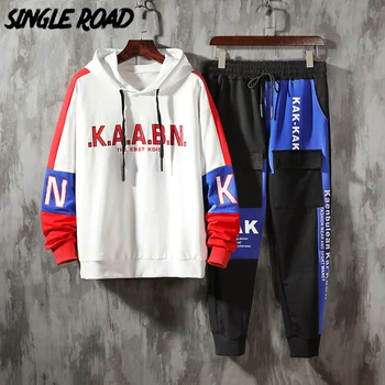 

SingleRoad Men's Two Pieces Streetwear Sets Men Patchwork Sportswear Tracksuit Hip Hop Sweatshirts Sweatpants White Hoodie Men
