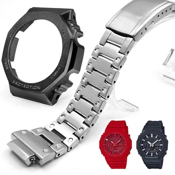 

GA2100 Silver Black Set Watch Modification Watchband Bezel 100% Metal 316L Stainless Steel Watch Band Strap Case Watch Bracelet